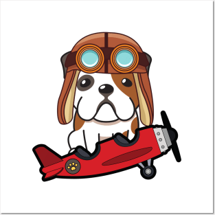 Cute English bulldog is in a vintage plane Posters and Art